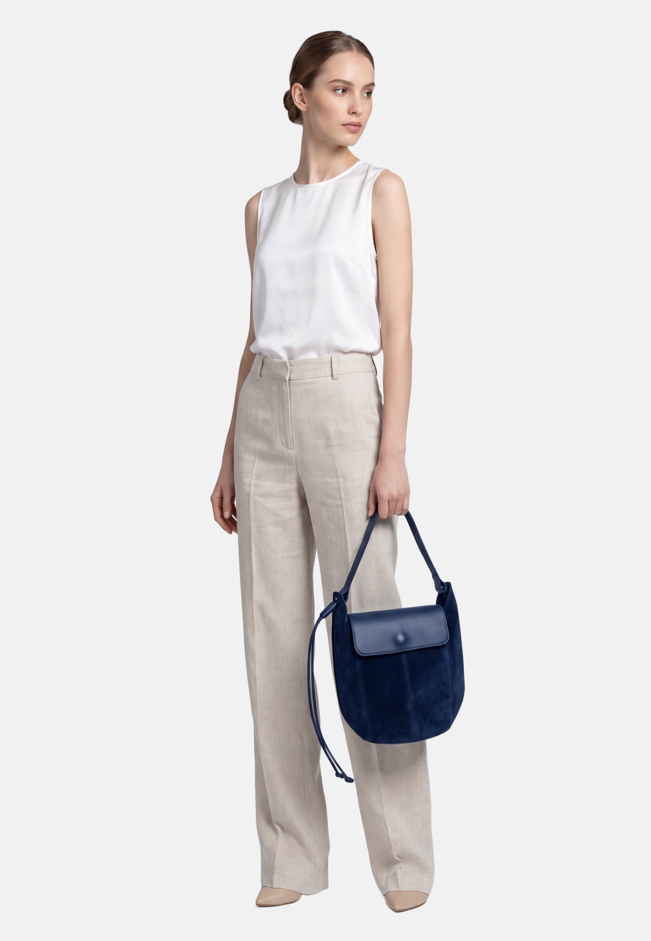 Borsa a Tracolla in Dollaro Leather Blu Jeans