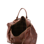 Borsa da viaggio unisex in vera pelle 100% cotone 4046-MARRONE Alessia Firenze