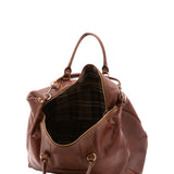 Borsa da viaggio unisex in vera pelle 100% cotone 4046-MARRONE Alessia Firenze