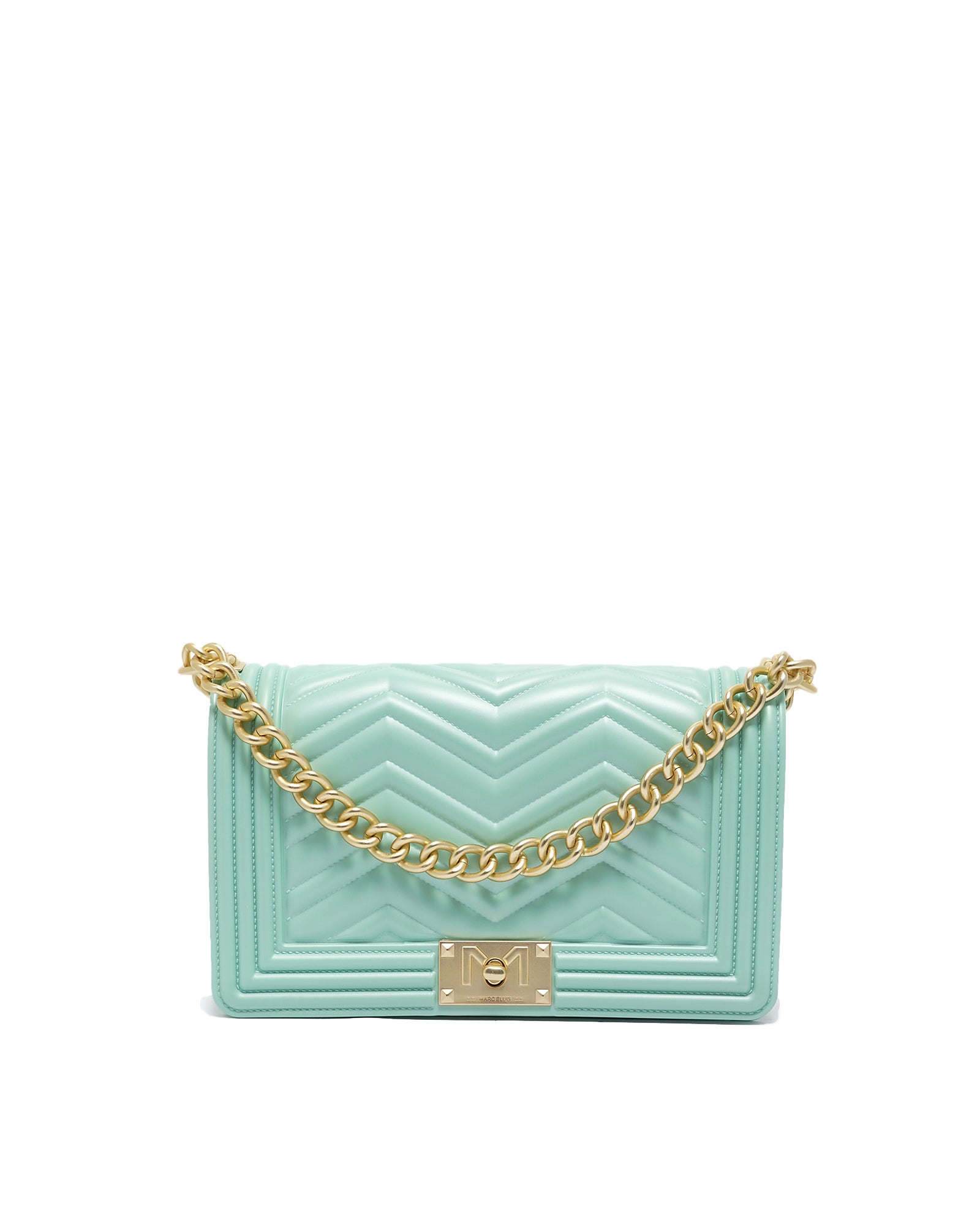 Borsa a mano da donna 100% Pvc FLAT M MANHATTAN-VERDE ACQUA + OFF GOLD Marc Ellis