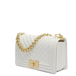 Borsa a mano da donna 100% Pvc FLAT S-WHITE + OFF GOLD Marc Ellis