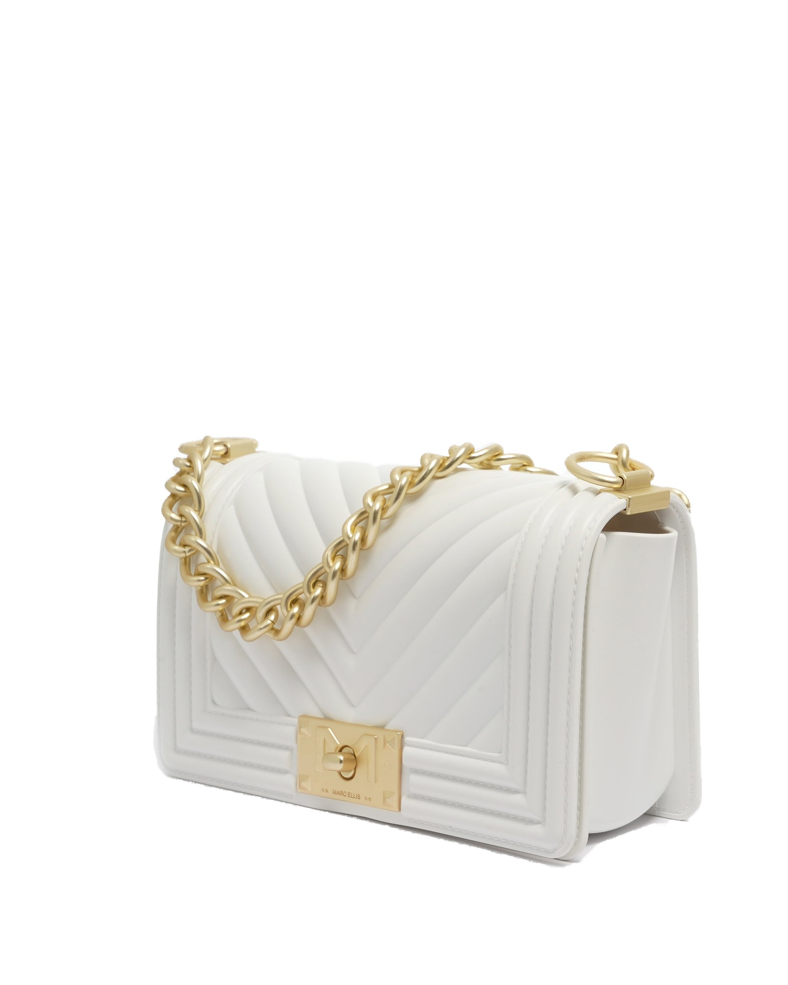 Borsa a mano da donna 100% Pvc FLAT S-WHITE + OFF GOLD Marc Ellis