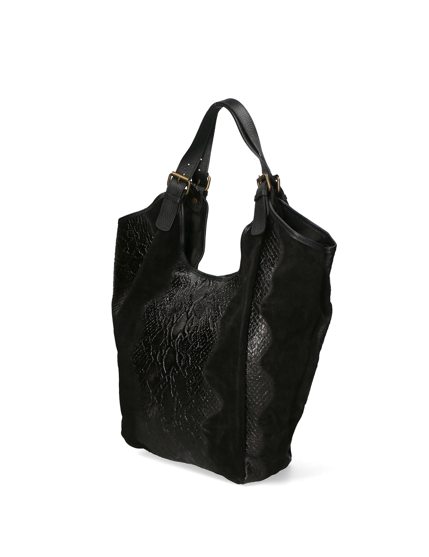 Denise Borsa a spalla da donna Pelle scamosciata stampata 80011-NERO BLACK Gave Lux