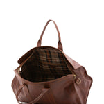 Borsa da viaggio unisex in vera pelle 100% cotone 4091-MARRONE Alessia Firenze