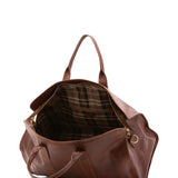 Borsa da viaggio unisex in vera pelle 100% cotone 4091-MARRONE Alessia Firenze