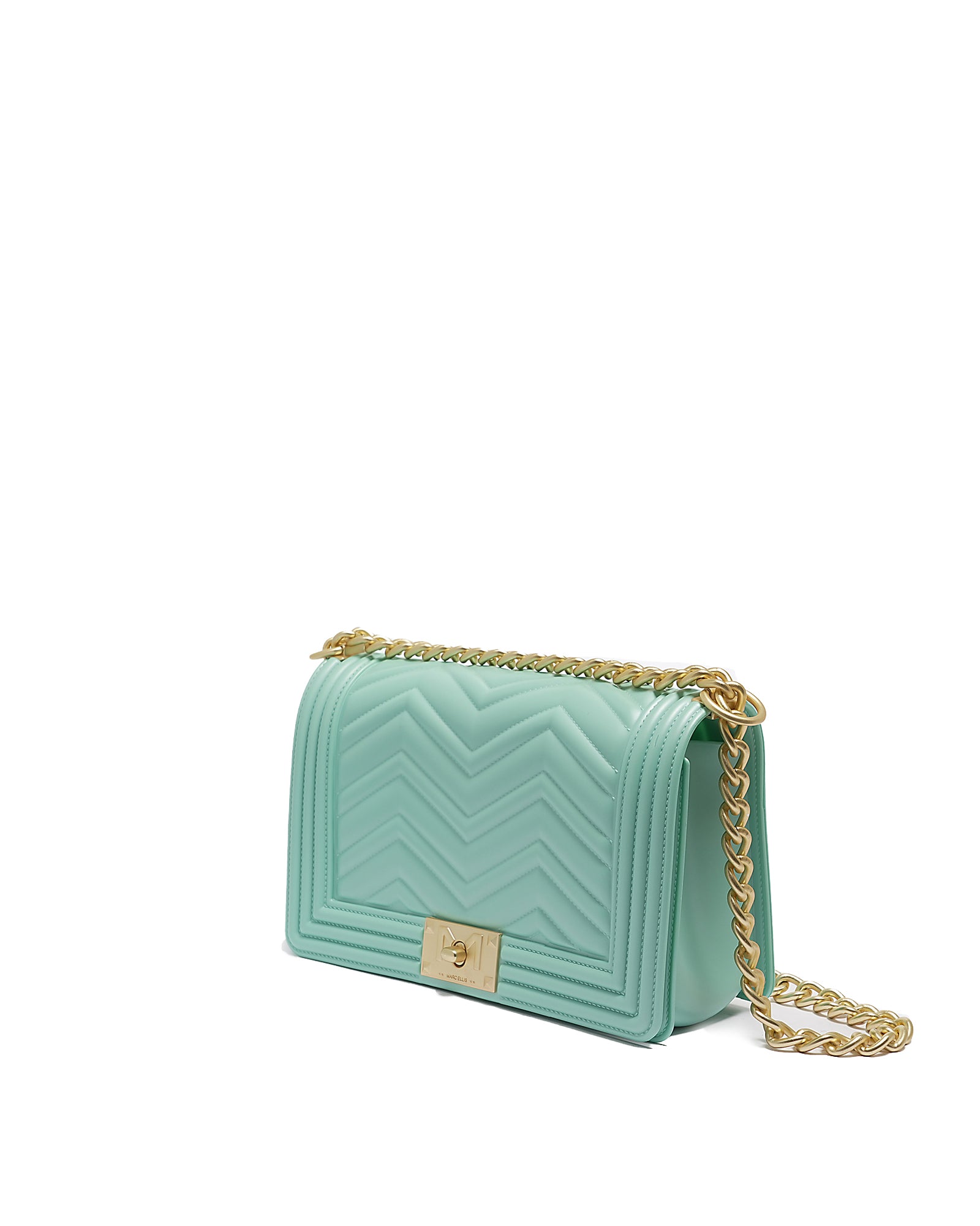 Borsa a mano da donna 100% Pvc FLAT M MANHATTAN-VERDE ACQUA + OFF GOLD Marc Ellis