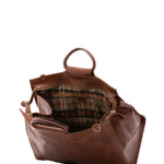 Borsa da viaggio unisex in vera pelle 100% cotone 4563-MARRONE Alessia Firenze