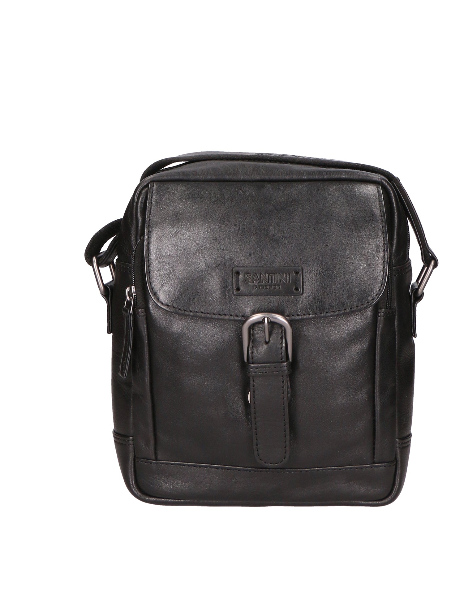 Borsa a tracolla unisex vera pelle 100% pelle di vacchetta SN5863847-BLACK Santini Firenze