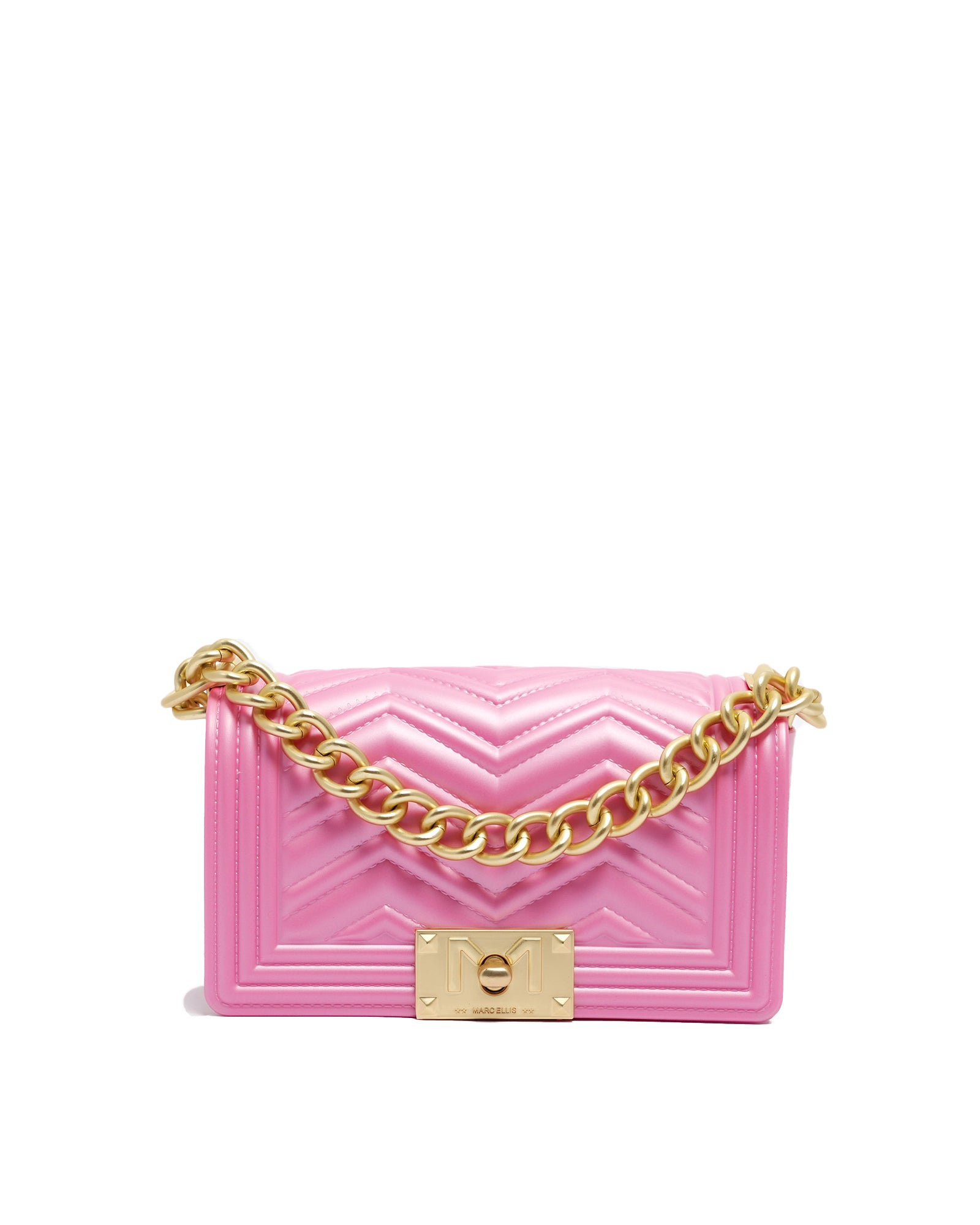Borsa a mano da donna 100% Pvc FLAT XS MANHATTAN-AURORA PINK + OFF GOLD Marc Ellis