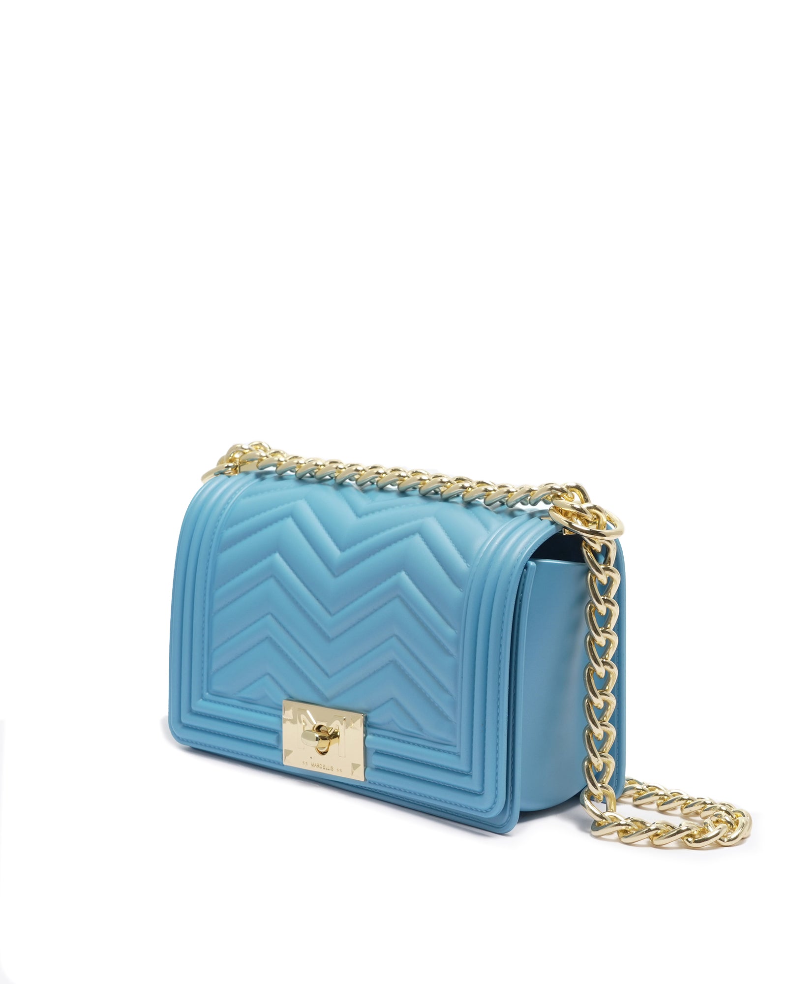 Borsa a mano da donna 100% PVC FLAT S MANHATTAN-NORSE BLUE + LIGHT GOLD Marc Ellis