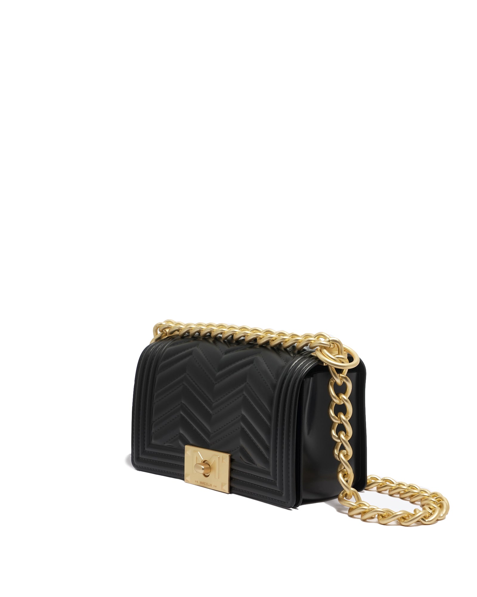 Borsa a mano da donna 100% Pvc FLAT XS MANHATTAN-BLACK + OFF GOLD Marc Ellis