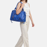 Borsa a Spalla in Genuine Printed Suede Leather Blu