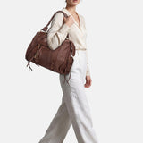 Borsa a Spalla in Genuine Printed Suede Leather Testa di Moro