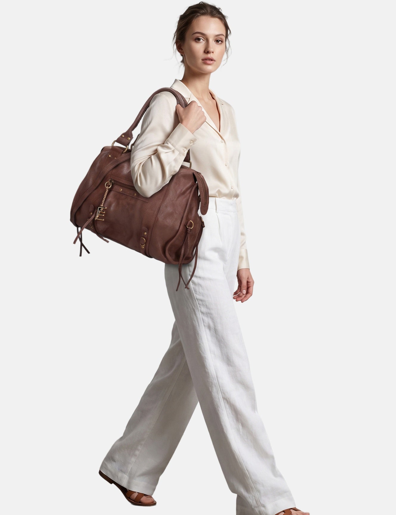 Borsa a Spalla in Genuine Printed Suede Leather Testa di Moro