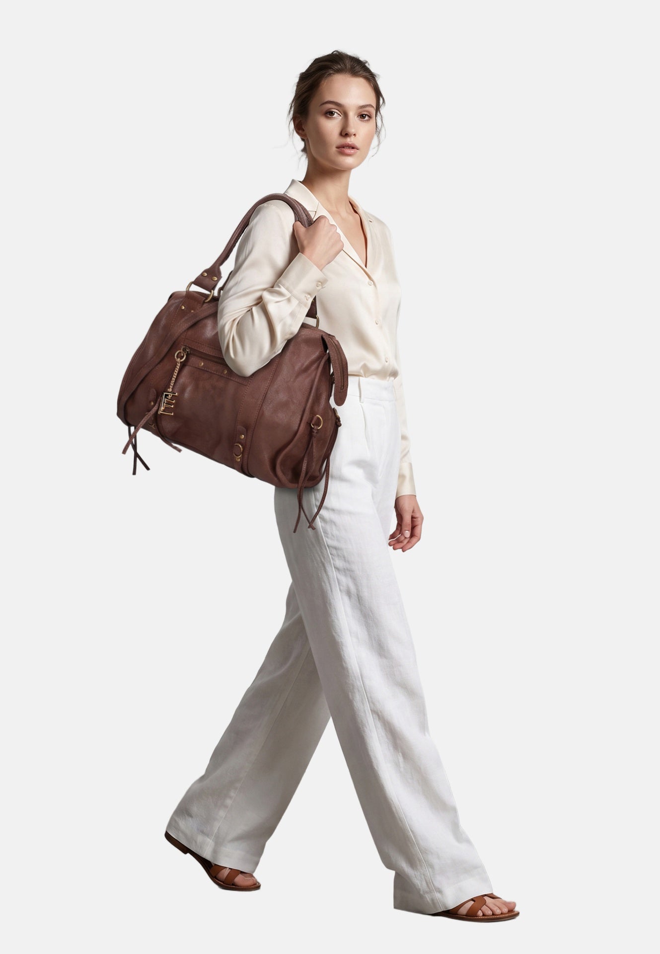 Borsa a Spalla in Genuine Printed Suede Leather Testa di Moro