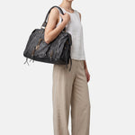 Borsa a Spalla in Genuine Printed Suede Leather Nero