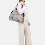 Borsa a Spalla in Genuine Printed Suede Leather Grigio Chiaro