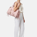 Borsa a Spalla in Genuine Printed Suede Leather Rosa