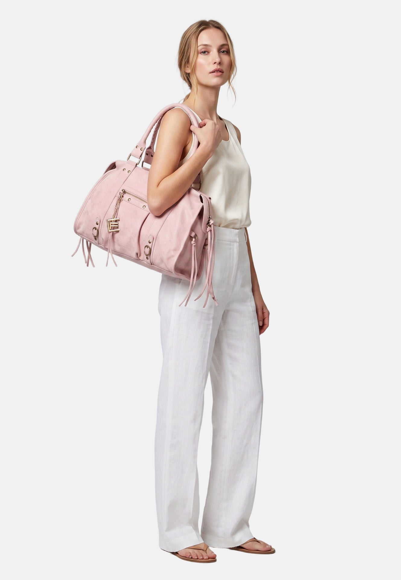 Borsa a Spalla in Genuine Printed Suede Leather Rosa