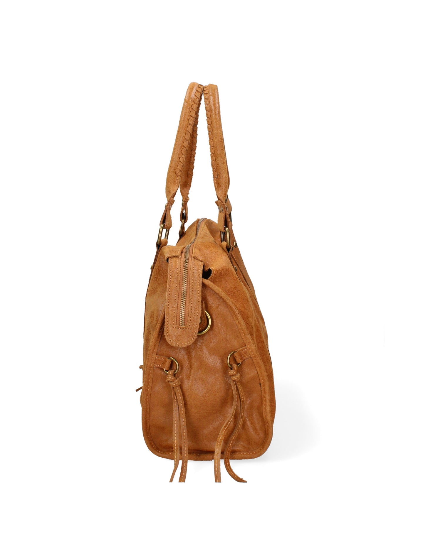 Borsa a Spalla in Genuine Printed Suede Leather Cognac