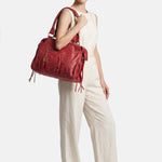 Borsa a Spalla in Genuine Printed Suede Leather Rosso Scuro