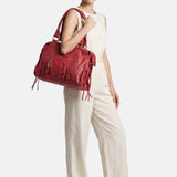 Borsa a Spalla in Genuine Printed Suede Leather Rosso Scuro