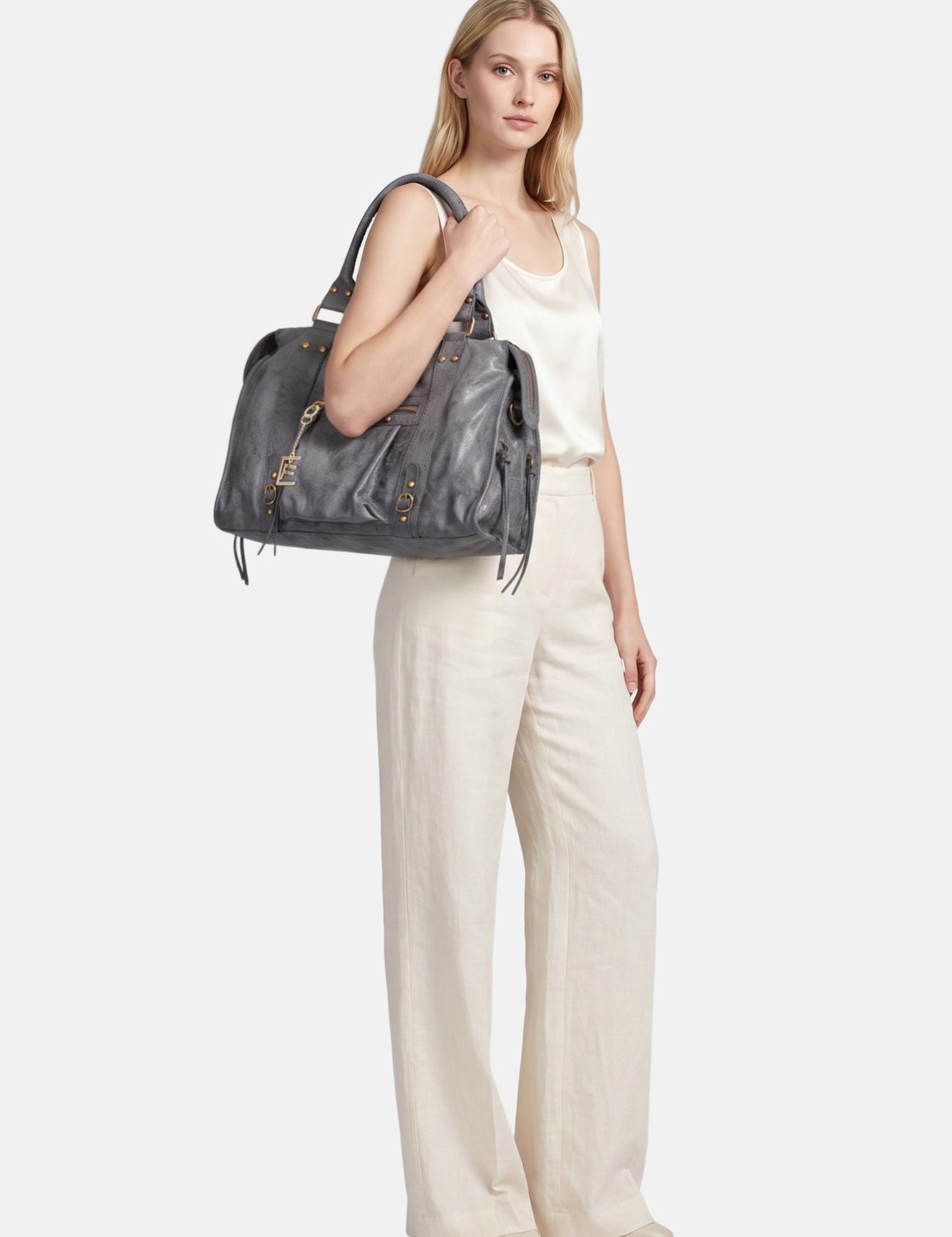 Borsa a Spalla in Genuine Printed Suede Leather Cuoio