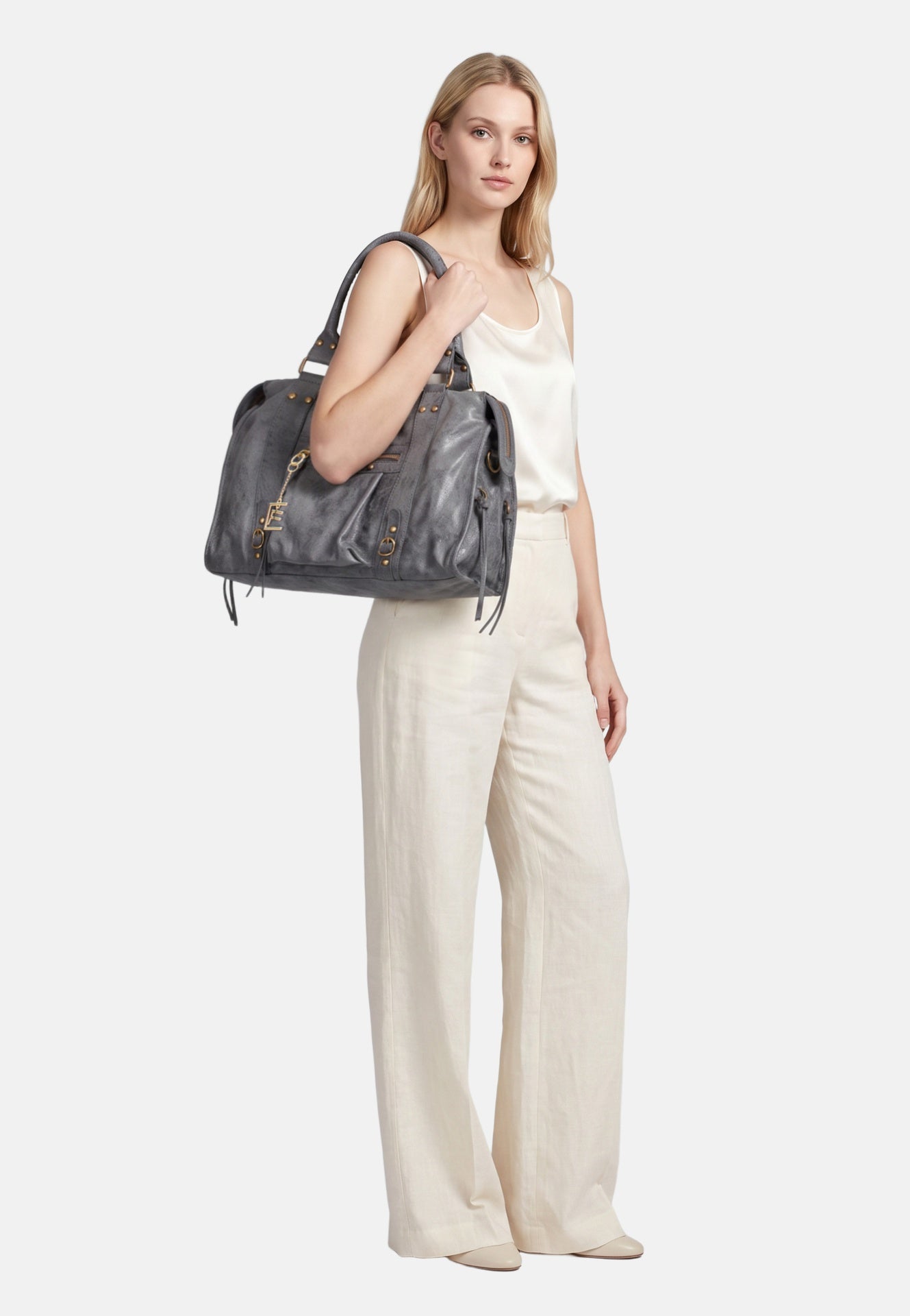 Borsa a Spalla in Genuine Printed Suede Leather Cuoio