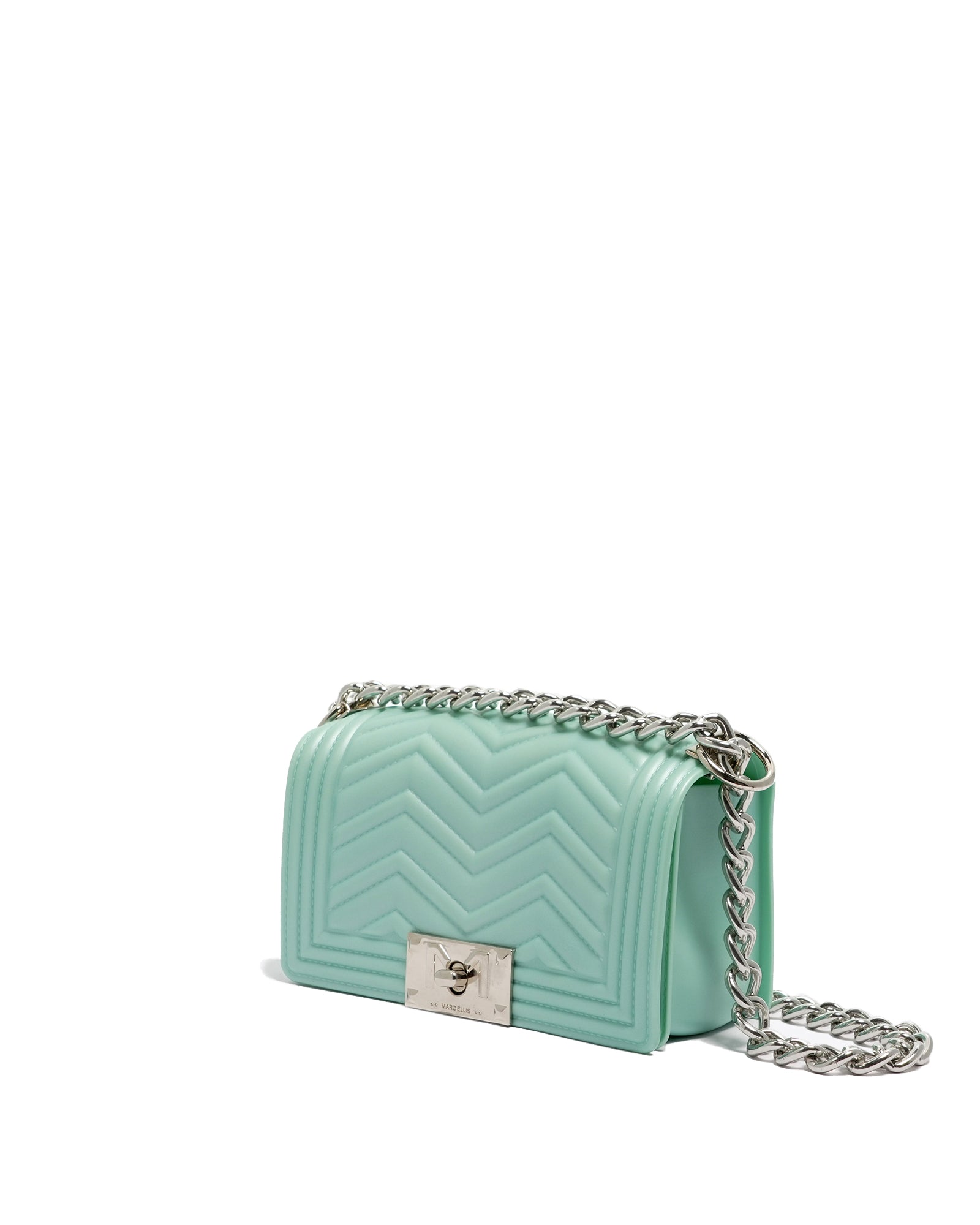 Borsa a mano da donna 100% Pvc FLAT XS MANHATTAN-VERDE ACQUA + SILVER Marc Ellis