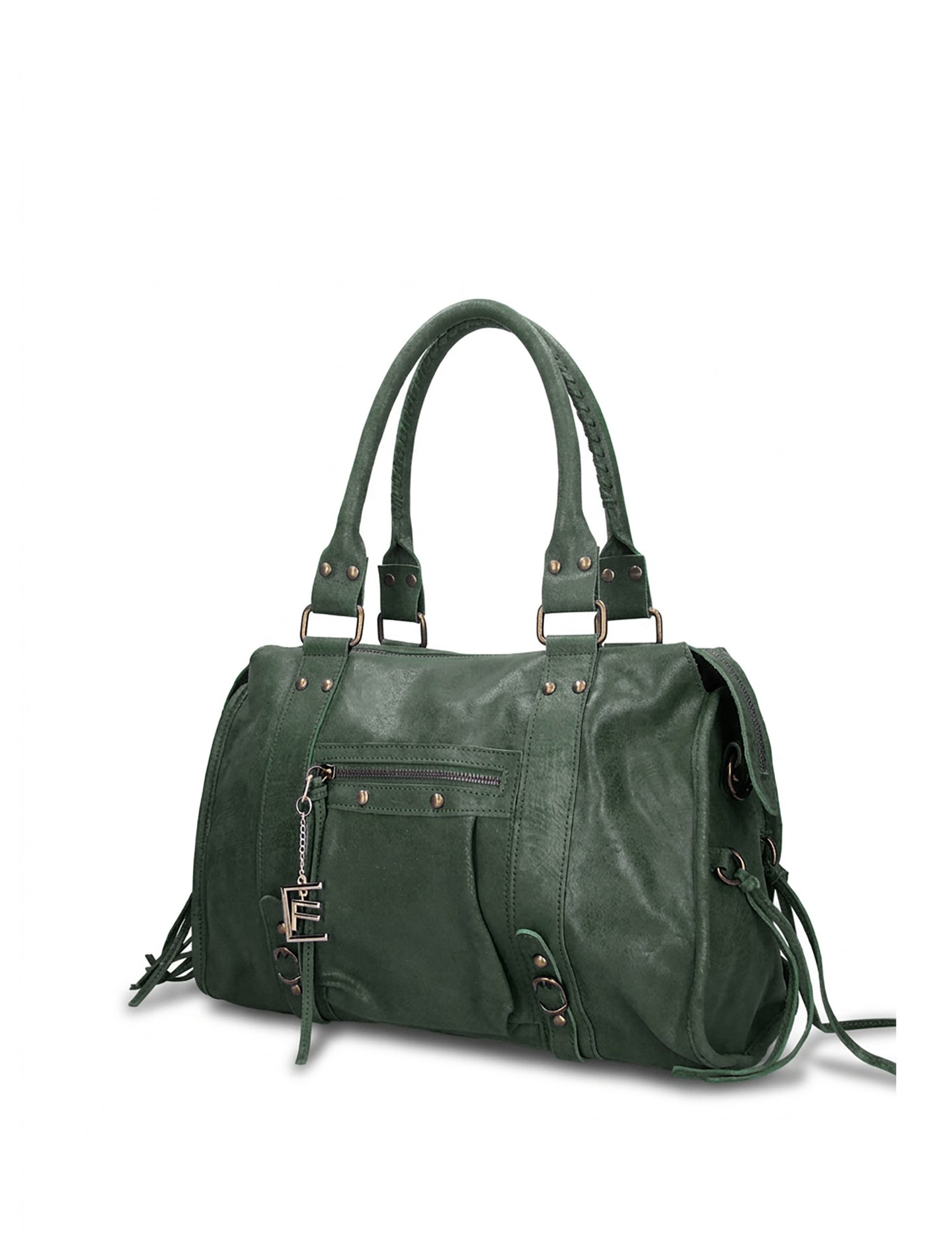 Borsa a Spalla in Genuine Printed Suede Leather Verde