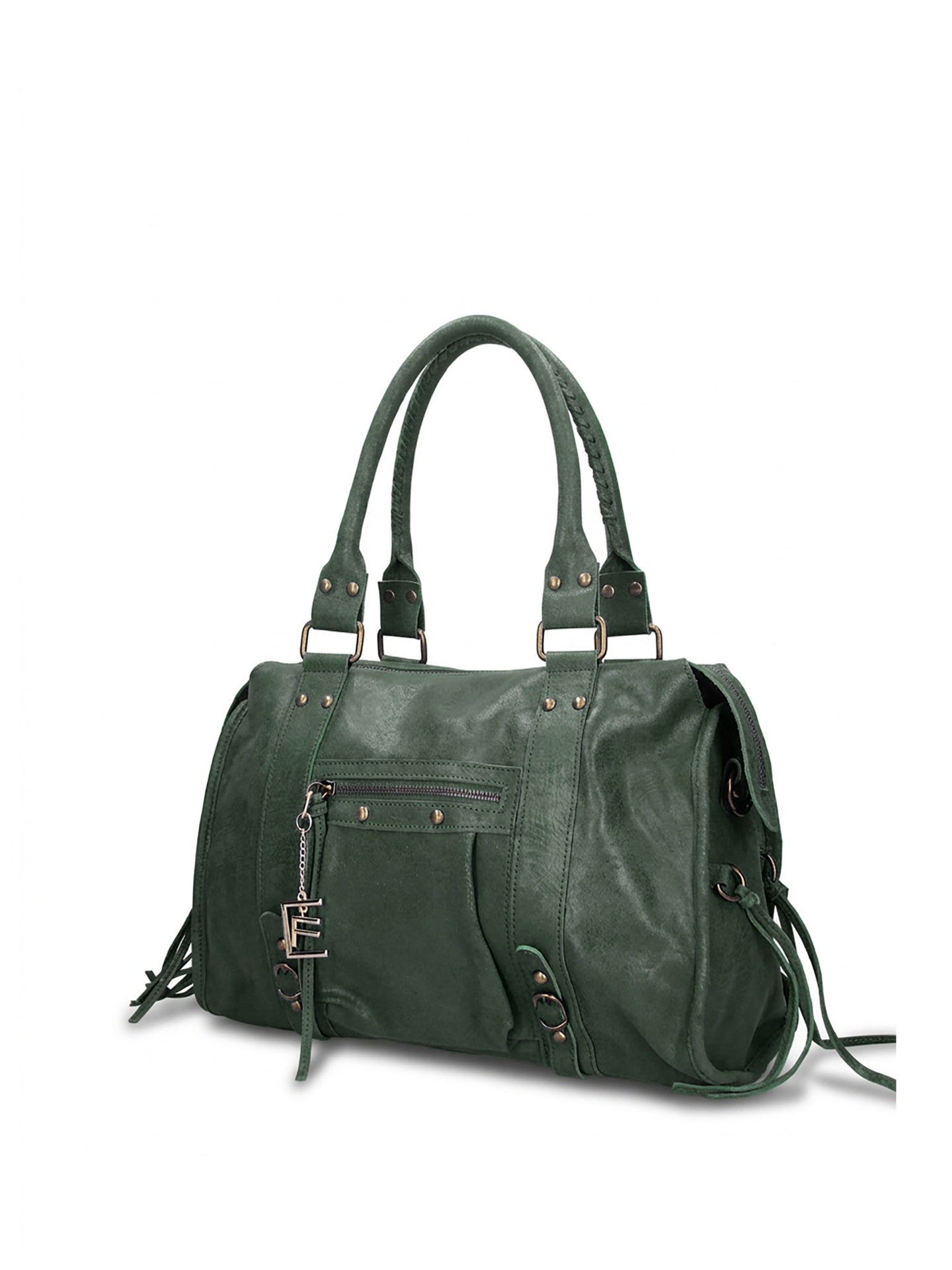 Borsa a Spalla in Genuine Printed Suede Leather Verde