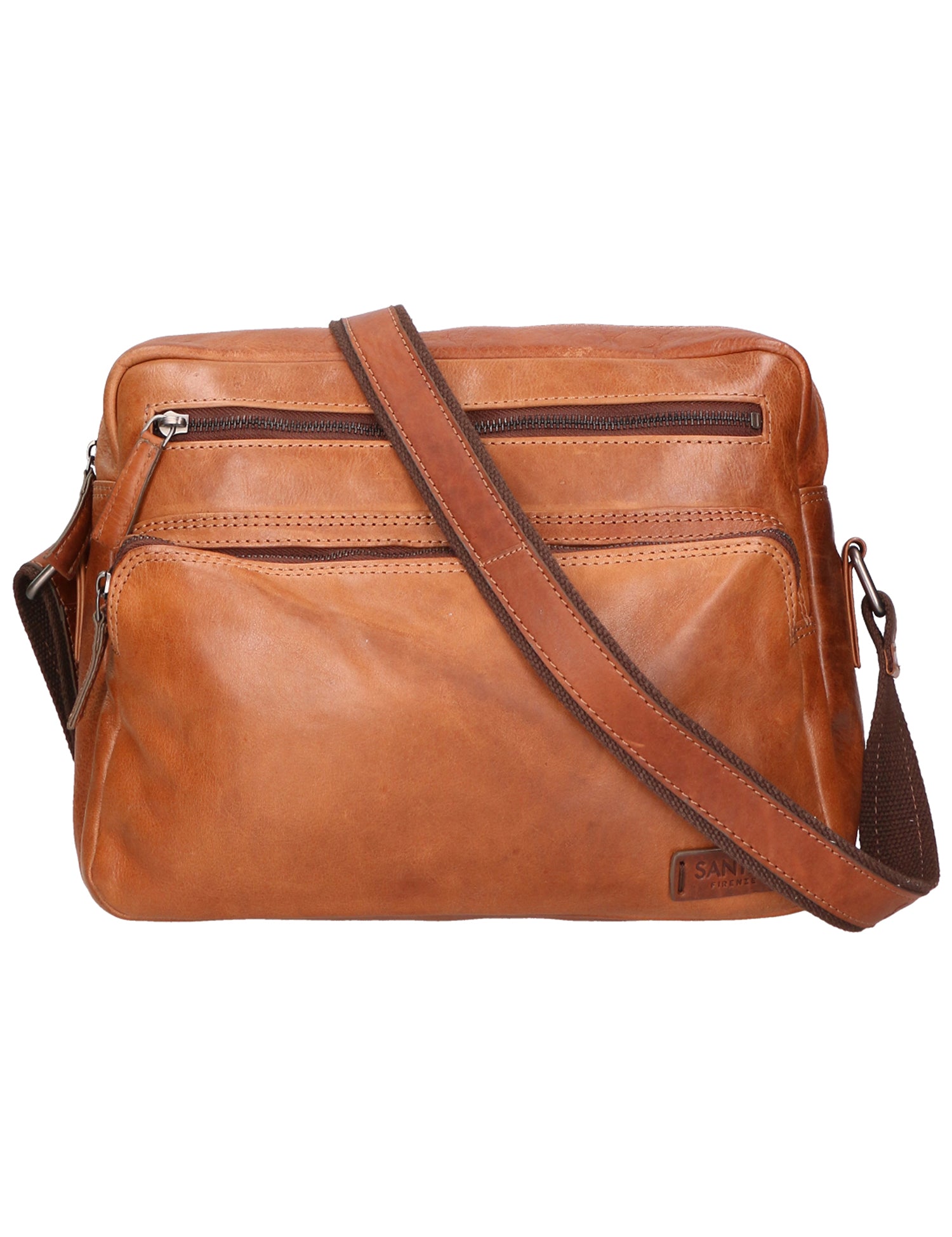 Borsa a tracolla unisex in vera pelle 100% pelle di vacchetta SN5862747-TAN Santini Firenze