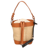 Women's bucket bag, mixed leather and fabric, Made in Italy, 16x13x10 cm