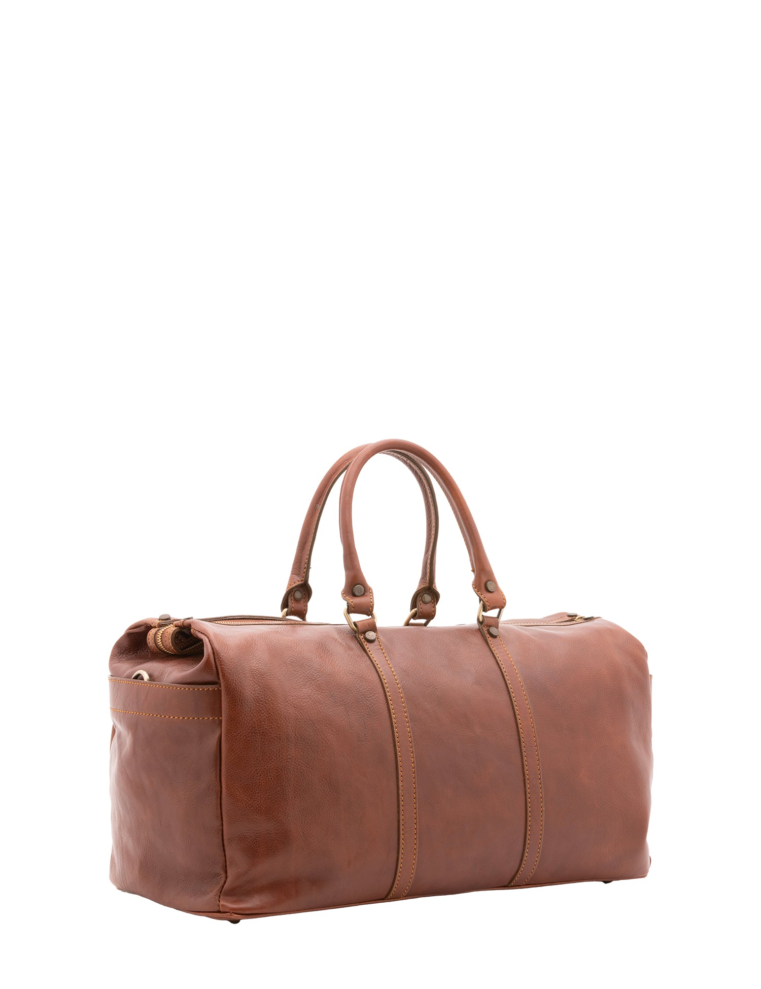 Borsa da viaggio unisex vera pelle 100% cotone 4546-MARRONE Alessia Firenze