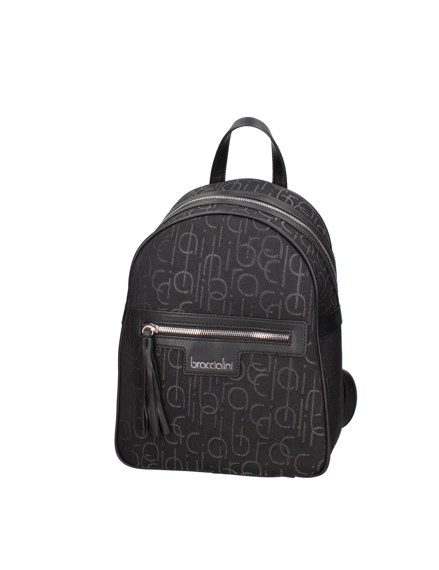 Zainetto donna realizzato in tessuto jacquard, dotato di scomparto principale con chiusura con cerniera, tasca frontale con cerniera, spallacci regolabili. 25,5x32,5x13 cm