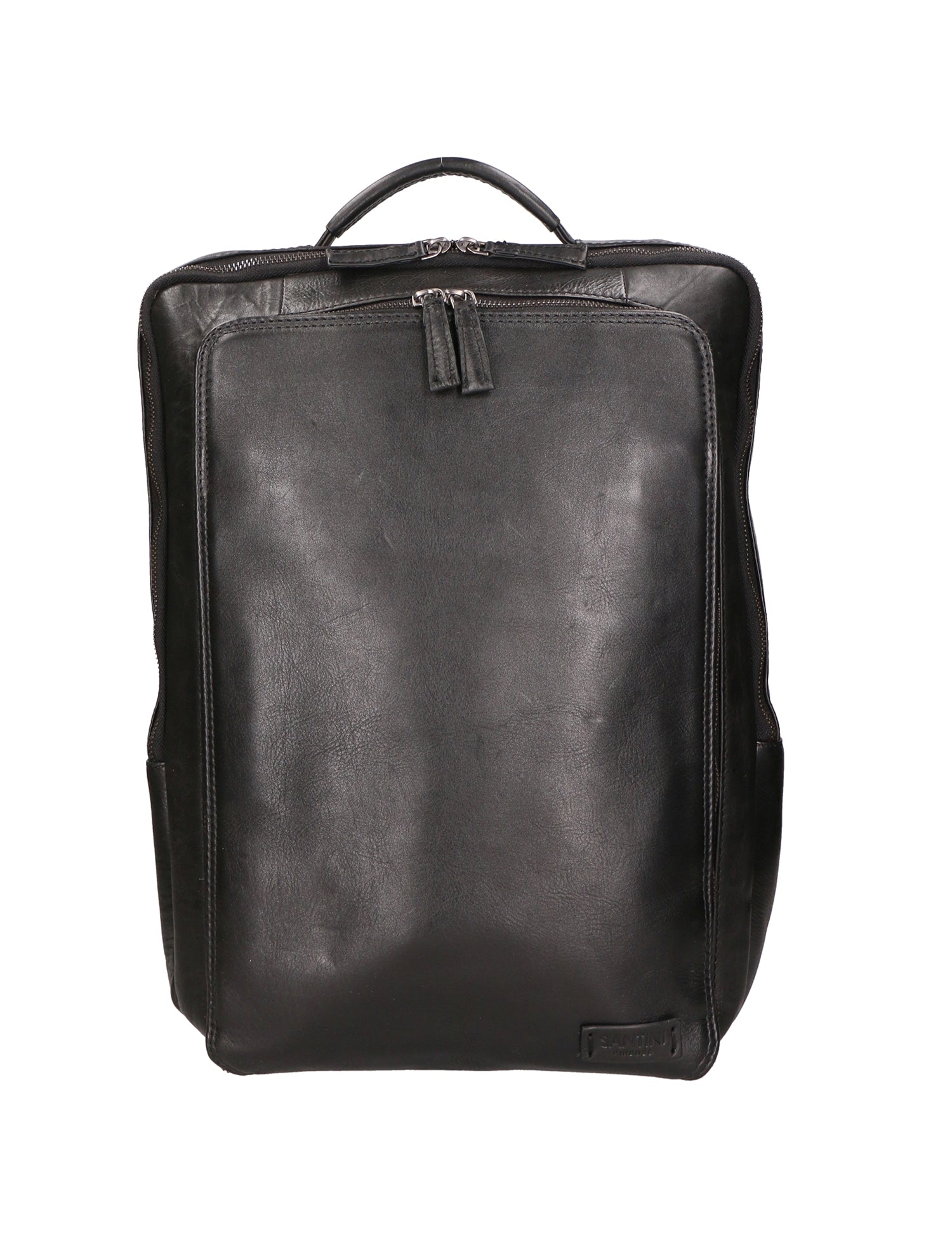 Zaino unisex in vera pelle Made in Italy Pelle di vacchetta ingrassata SN5863347-BLACK Santini Firenze