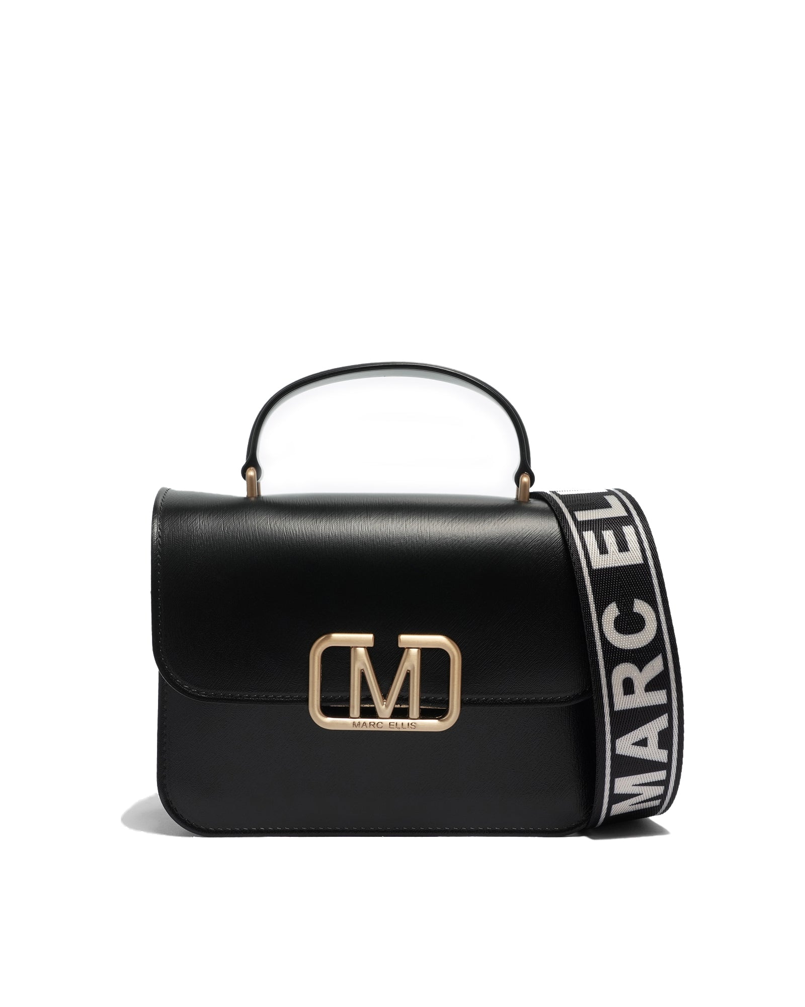 Borsa a mano da donna 100% Pvc FLAT EAR-BLACK + BRUSH GOLD Marc Ellis