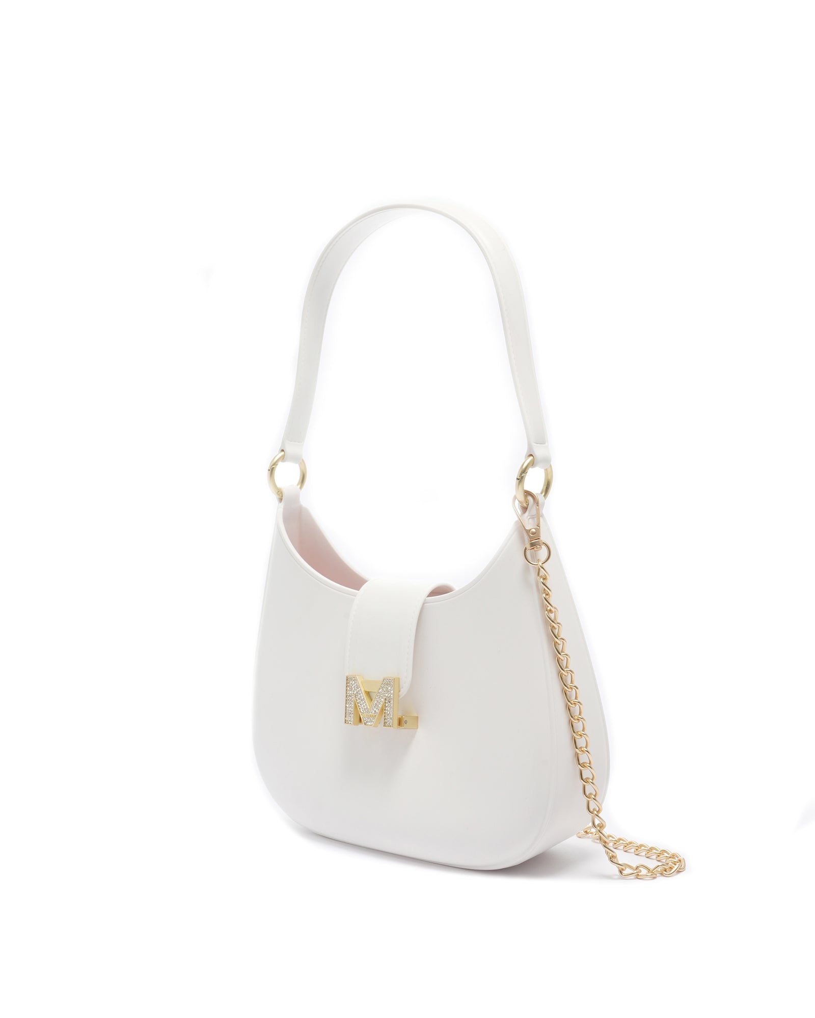 Borsa a spalla da donna 100% Pvc FLAT NEW YORK-WHITE + OFF GOLD Marc Ellis