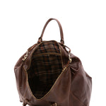Borsa da viaggio unisex in vera pelle 100% cotone 4046-TESTA DI MORO Alessia Firenze