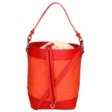 Women's bucket bag, mixed leather and fabric, Made in Italy, 24x18x15 cm