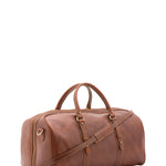 Borsa da viaggio unisex in vera pelle 100% cotone 4514-MARRONE Alessia Firenze