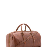 Borsa da viaggio unisex in vera pelle 100% cotone 4514-MARRONE Alessia Firenze