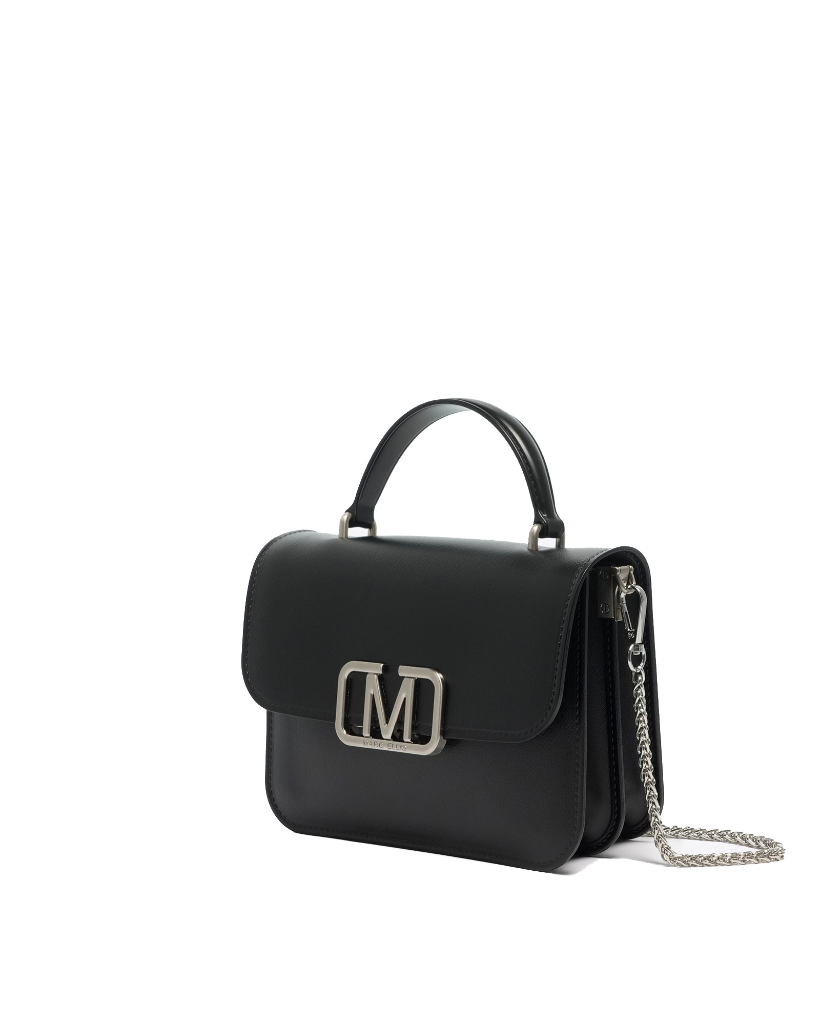 Borsa a mano da donna 100% Pvc FLAT EAR-BLACK + BRUSH SILVER Marc Ellis