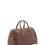 Borsa da viaggio unisex in vera pelle 100% cotone 4040-TESTA DI MORO Alessia Firenze