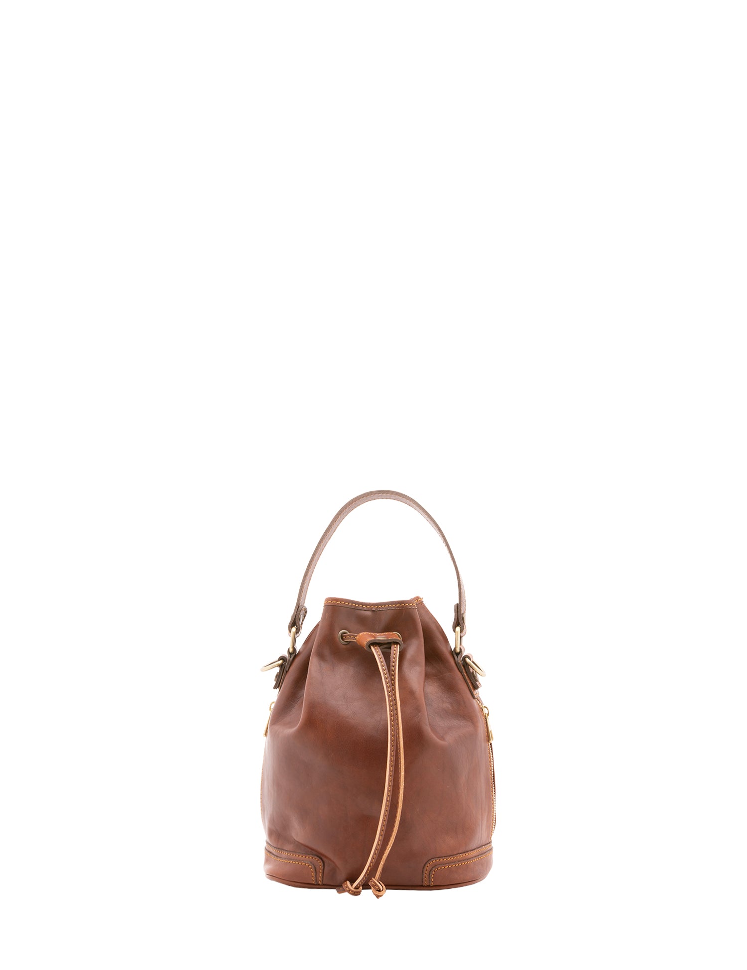 Borsa a secchiello unisex in vera pelle 100% cotone 4535-MARRONE Alessia Firenze
