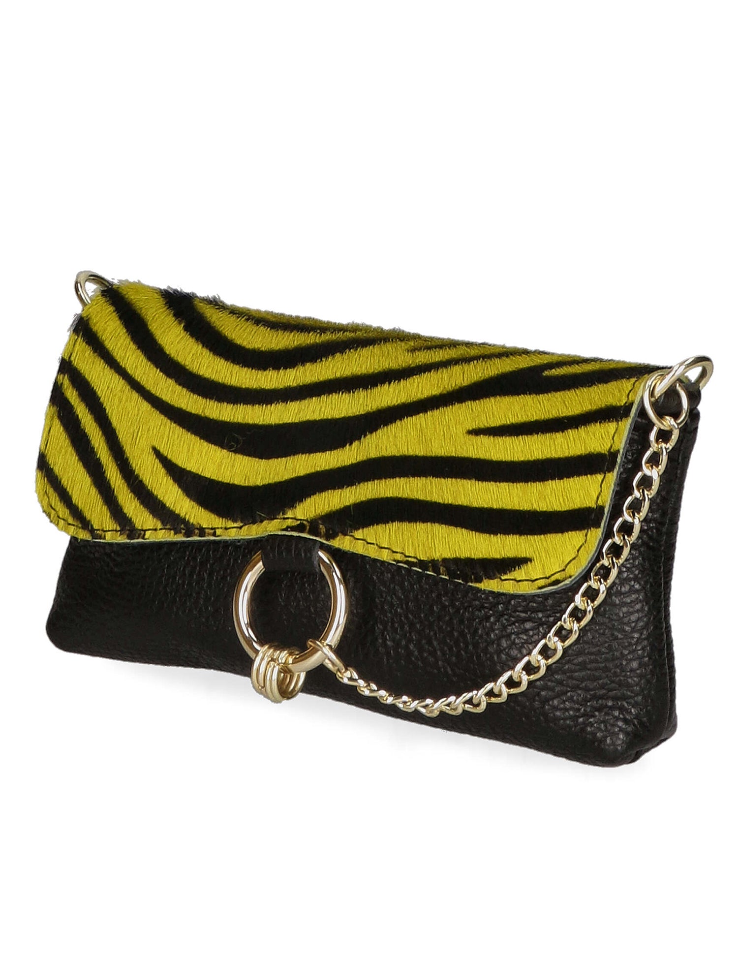 Safira Borsa a Mano in Vera Pelle Zebra Giallo Chiara Ferretti