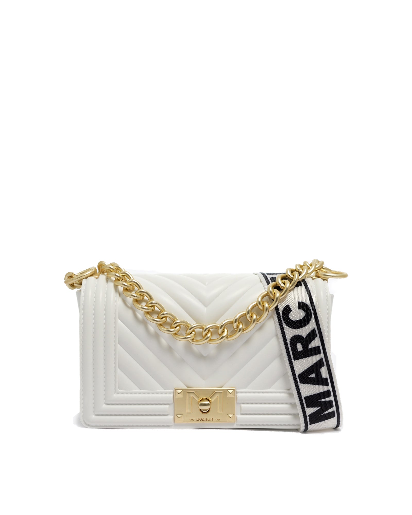 Borsa a mano da donna 100% Pvc FLAT S-WHITE + OFF GOLD Marc Ellis