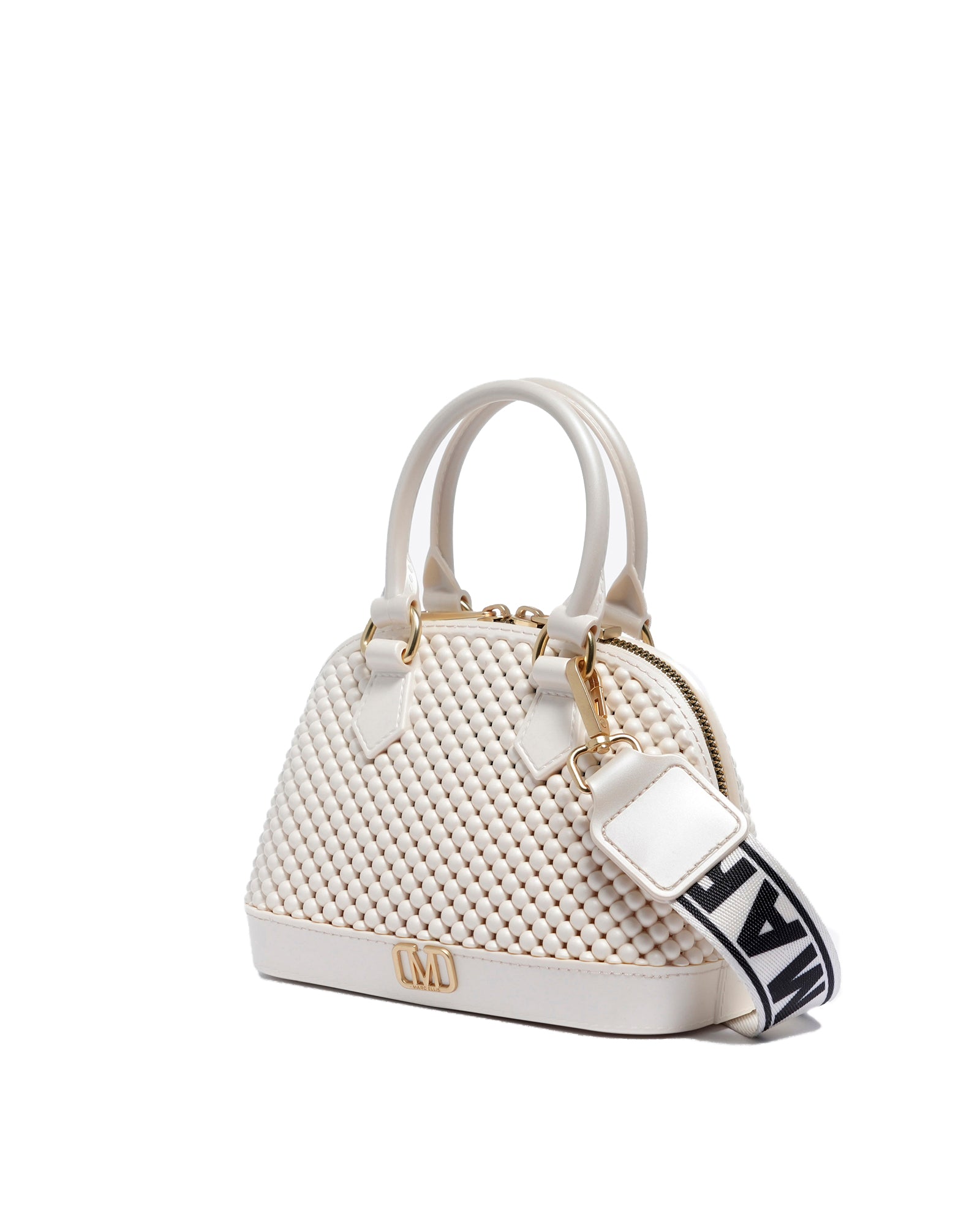Borsa a mano da donna 100% Pvc FLAT XS BALL-OFF BLANC + OFF GOLD Marc Ellis