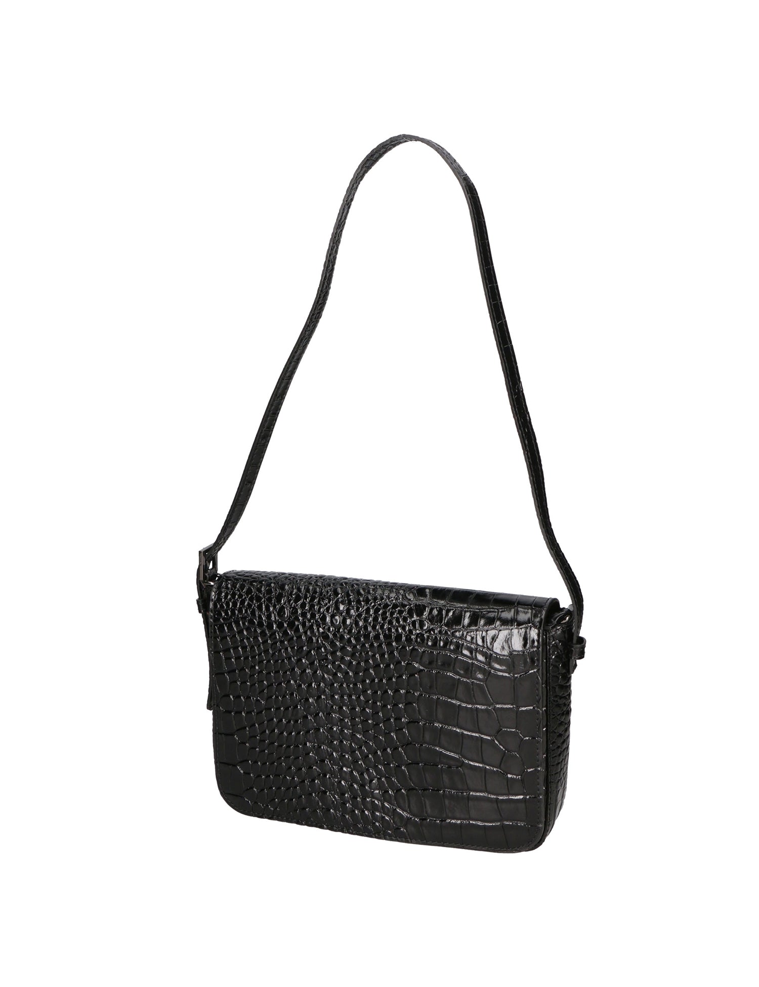 Azzurra Borsa a spalla da donna Vera pelle croco 05699-C28 NERO Gave Lux