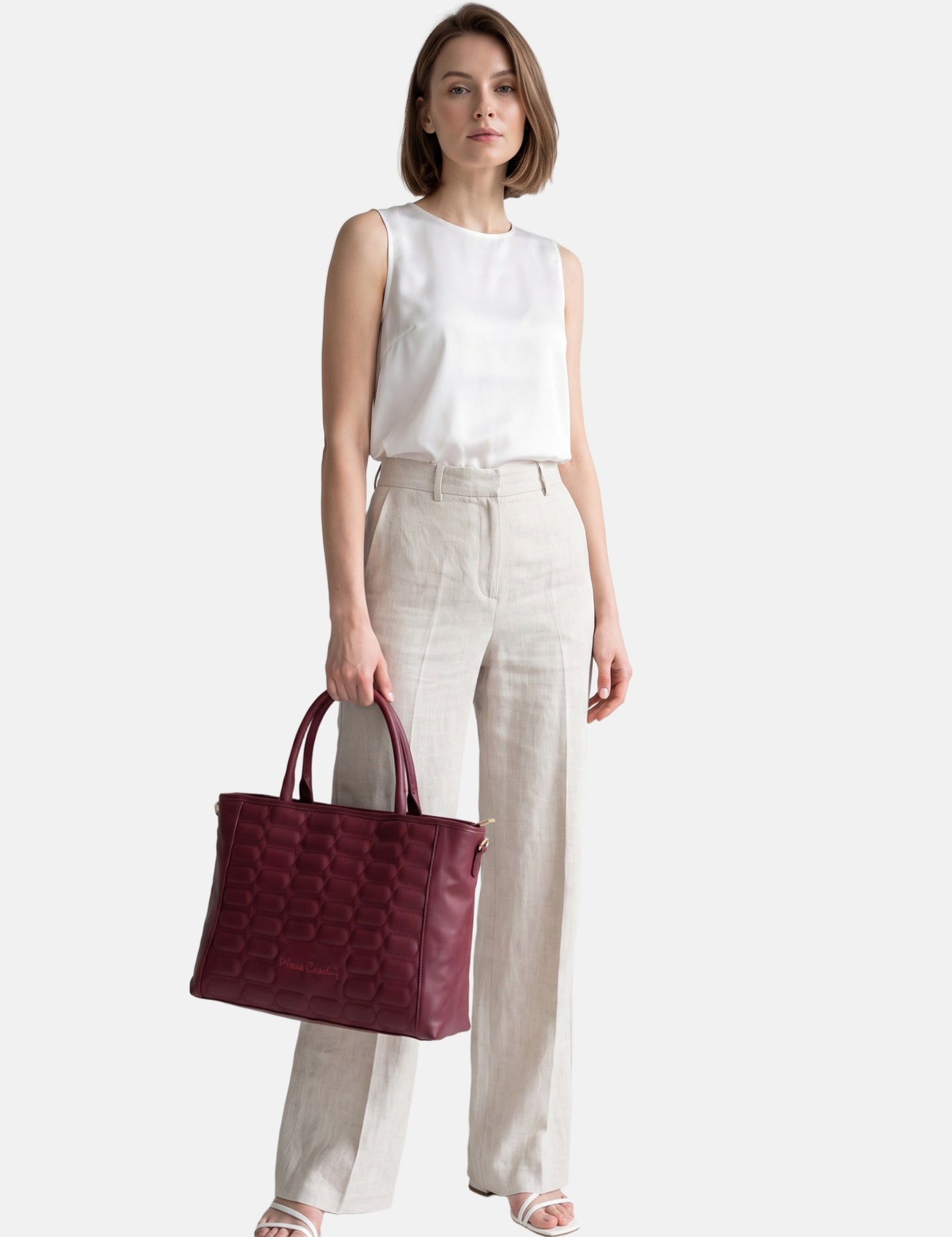 Borsa a Mano in Vera Pelle Rosso Scuro